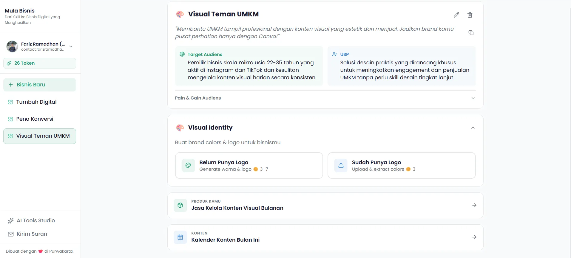 Screenshot dashboard bisnis